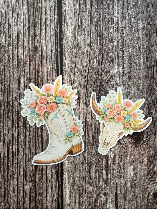 Other - Floral Cowboy Boot and Bull Skull Sticker Set
